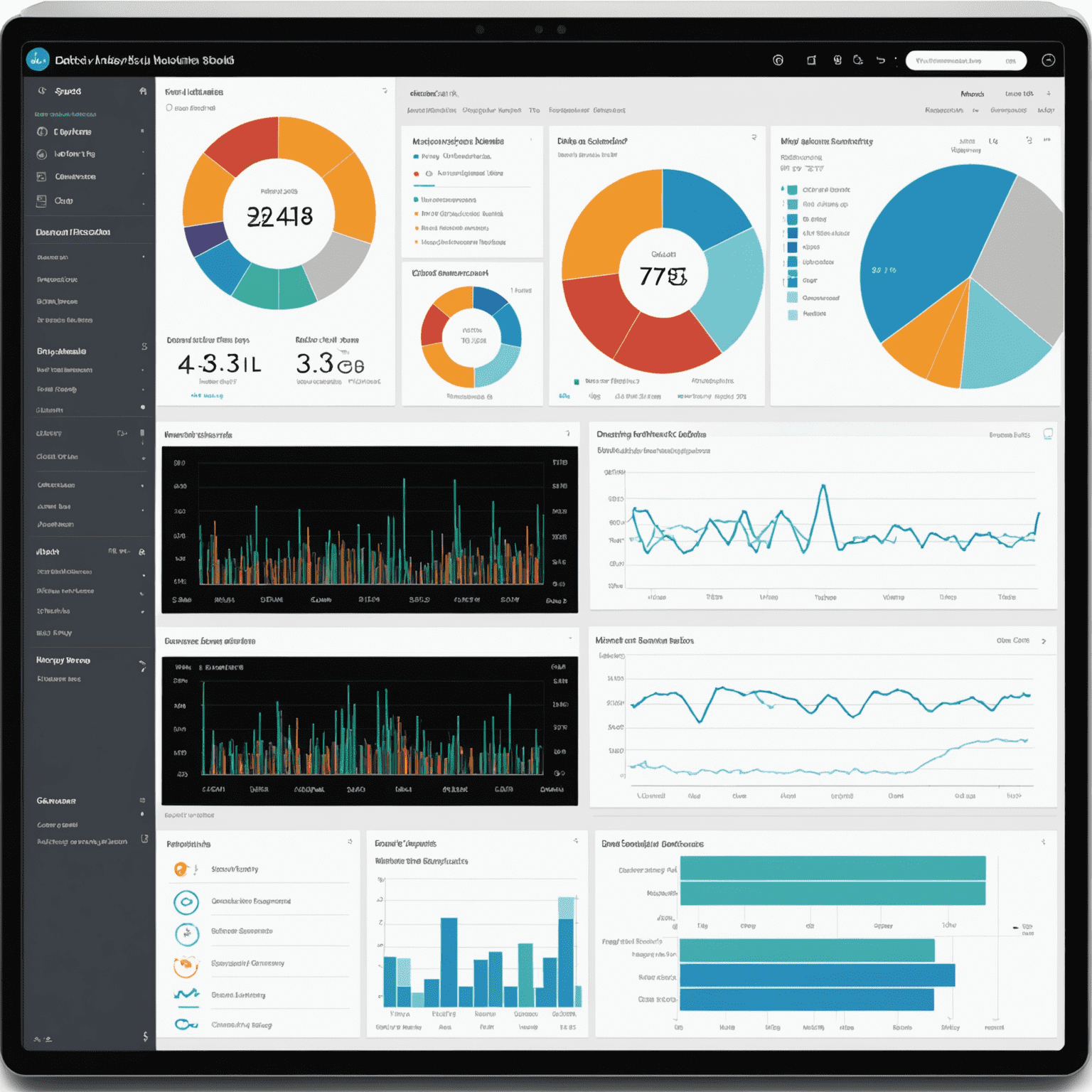 Interfaz de usuario de una herramienta de análisis de datos que utiliza aprendizaje automático para la gestión de reservorios, mostrando paneles de control y visualizaciones interactivas